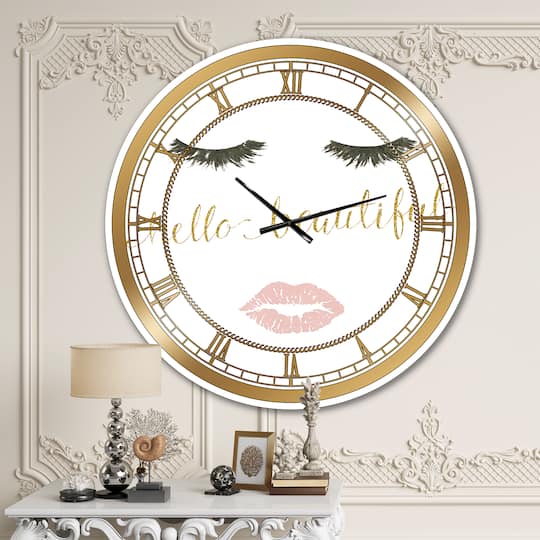 Designart Fashion Glam Lips On Gold I Wall Clock